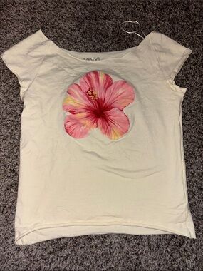Women’s Yellow off the shoulder Tee with Pink Floral Graphic